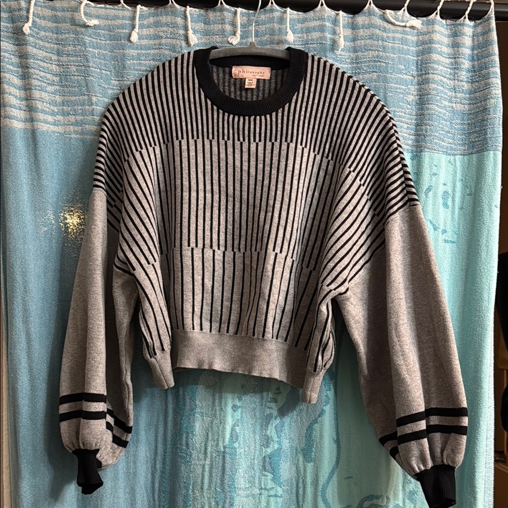 Philosophy Black and Gray Striped Women's Sweater